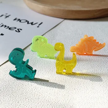 10 бр. прозрачни акрилни цветни сладки анимационни животни, висулка във формата на Динозавър, обеци, ключодържател, Аксесоари за бижута