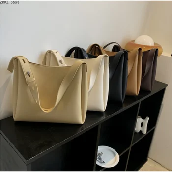 2 Комплекта Модни кожени чанти-тоут за жени 2023, дамски проста чанта на рамото голям капацитет, чанти и портмонета