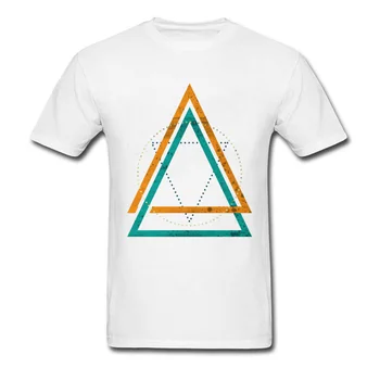 2018 Мъжка бяла тениска с геометричен триъгълен принтом от памучен плат, риза с къс ръкав, директна доставка, върхове с винтажным модел