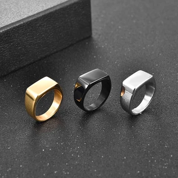 2023 Модерен мъжки пръстен от неръждаема Стомана, изчистен стил, черен, златен, сребърен цвят, с Квадратно Пръстен, чар, хип-хоп, мъжки бижута, подарък за парти
