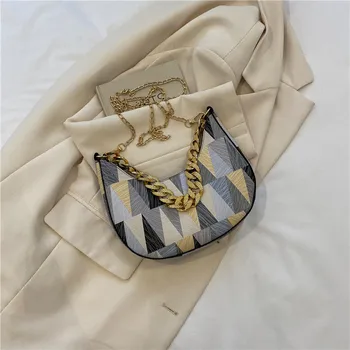 2023 Модерна дамска чанта през рамо, Модерен дамски чанти през рамо с геометричен модел от изкуствена кожа, модерен дамски разноцветни чанти, чанта с дръжка