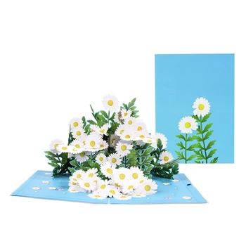 3D за поп картички, Поздравителна картичка с цвете маргаритки и плик за подарък на майка си, Подарък ръчна изработка за 