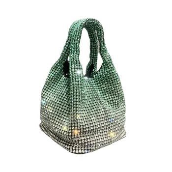 7073 Дамска чанта 2023, Градиент чанта-голяма пазарска чанта с кристали, малка чанта по диагонал веригата през рамо