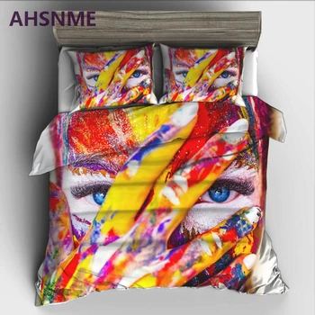 AHSNME Комплект спално бельо за артистичен грим Brilliant Color чаршаф с принтом с висока разделителна способност за BG AU EU King Double Size Market