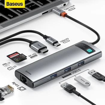 Baseus USB Type C ХЪБ USB C-HDMI-съвместим RJ-45 SD карти PD 100 Вата Зарядно Устройство, USB 3.0 ХЪБ За MacBook Pro, Сплитер Докинг станция