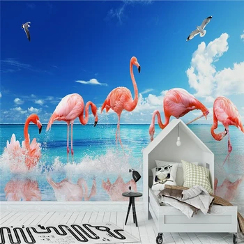 beibehang, по поръчка на стикери за стена, тапети с морски фламинго, начало декор, TV-фон, 3D тапети за хола