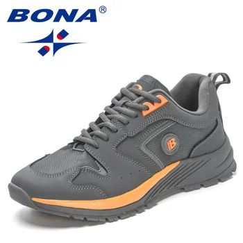BONA Ново записване, класически мъжки спортни обувки, градинска обувки за бягане дантела, Безплатна Доставка, Стилни мъжки обувки за бягане
