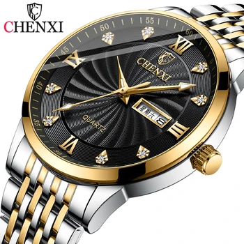 CHENXI/ модни мъжки ежедневни дамски часовник с календар от неръждаема стомана, кварцов часовник, класически топ луксозна марка, мъжки часовник