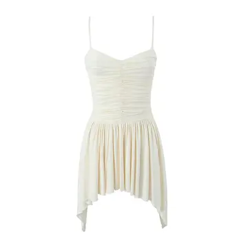 DYLQFS 2023, нови летни дамски обикновена асиметрични рокли с тънки спагети презрамки в ретро стил, красиви улични рокли