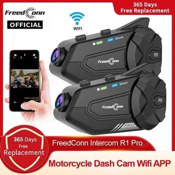 Freedconn R1 Pro Bluetooth Мотоциклет домофон Каска, слушалка група е говорител, слушалки, WiFi приложение Мотоциклетът видеорекордер Мото Авто dvr
