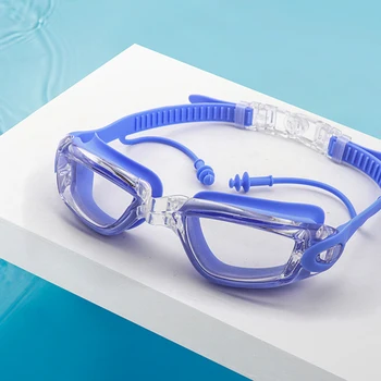 HD Прозрачни фарове за очила за плуване Водоустойчив с затычкой за ушите на Мъжки дамски силиконови очила за плуване Очила за тренировки на закрито прозрачни
