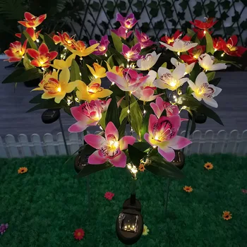 Led Слънчева Лампа с цветя азалия, Градинска лампа, Домашен декоративни светлини, Ландшафтна лампа с орхидеи, лампа с рози, пътека за тревата в двора, празнични светлини сватба