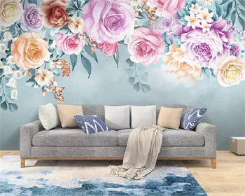 Nordic ins, ръчно рисувани, цъфтящи цветя, тапети, американската сънливи хол, спалня, диван, фон, рисувани стенни