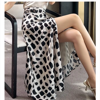 TingYiLi/ дамски твърди сатен дълга пола с принтом в корейски стил, елегантен офис дамски приталенная лятна пола, секси пола с мирис с прерязано