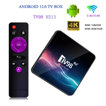 TV98 TV Box Android 12,1 Allwinner H313 Четириядрен процесор 1G/8G 2G/16G 2,4 G 5G Двойна WIFI H. 265 UHD AV1 4K Смарт медиа плейър телеприставка
