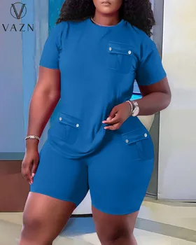 VAZN 2023 INS, младежки стил, с завязками на високо улицата, риза с Къс ръкав + Къси Панталони, Дамски Комплект от 2 теми, дамски Дрехи