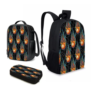 YIKELUO Модерен баскетболен дизайн, младежка чанта за лаптоп/компютър, изолирано чанта за обяд с принтом любовник, училищен подаръчен комплект от 3 теми, Bolsas