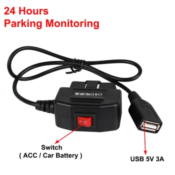 Автомобилен видеорекордер Hardwire Kit за защита от ниско напрежение 5V 3A USB порт автомобилен кабел за зареждане OBD един dashcam 24 ЧАСОВ мониторинг на паркиране, автомобилен аксесоар