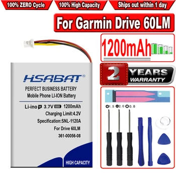 Батерия HSABAT 1200 ма 361-00056-08 за Garmin DriveSmart 5, DriveSmart 55, DriveSmart 65/Drive 60LM GPS с 3-кабелен конектор