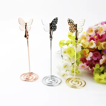 Безплатна доставка, 10 бр., украса на сватбената маса, метална скоба-пеперуда, поставки за картички