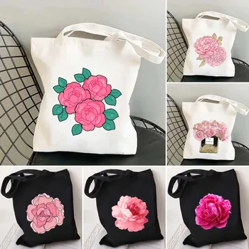 Божури с цветен модел, красиви цветя, акварелни писалки, дамски холщовые памучни чанти-тоут, чанта през рамо за пазаруване