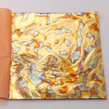 Боядисана фолио Сусальное злато 14x14 см, 25 Листа В Книжката За Декорация на нокти, Позлатени и Боядисани Имитация на златно Фолио
