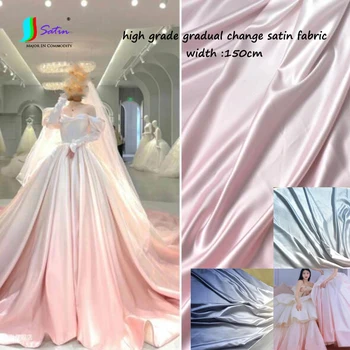 Висококачествена мека, приятна за кожата розово-синята градиент сатен е тъкан, вечерна рокля ръчна изработка, пола принцеса, висококачествен сатен плат