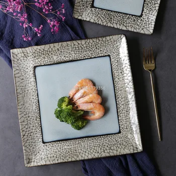Висококачествена японска керамика чиния, креативна квадратна табела в стил Ретро, Западна Чиния пържола, Домашна супена Чиния, за да се суши Димсам