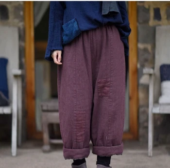 Дамски зимни меки шарени панталони в стил мозайка с еластична гумена лента на талията, женски реколта панталони с пайети, дамски панталони 2021