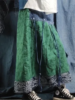 Дамски свободни реколта ленени поли в стил мозайка, женска пола с еластичен колан, дамски панталон за пролет-лято 2023