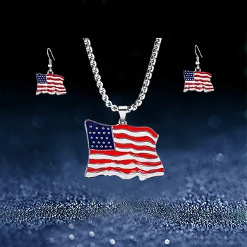Дамски украшения на Деня на Независимостта, творческа перлена огърлица-верига, обеци, набор, 4 юли, американското знаме, патриотичен интериор, окачване