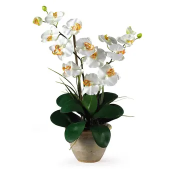 Двойна аранжировка от изкуствени орхидея phalaenopsis, кремаво