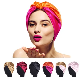 Двупластова еластична коприна шапчица-тюрбан за жени, мюсюлмански кърпичка, дамски сатен еластична шапчица да нощен сън, аксесоари за коса