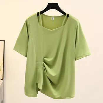 Женска тениска големи размери 2023, летни блузи с къс ръкав, свободни тениски, дрехи оверсайз, F51-529