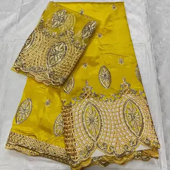 ЖЪЛТ най-новата африканска сатен лейси плат george 2023, благородна блуза с бродерия, индийски нигерийски дантелени тъкани slik 5 + 2 ярд
