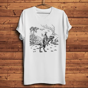 Забавна тениска с изображение на Праисторическия Исус Езда на Динозавре, Мъжки Къса тениска, Дишаща Градинска Облекло Тениска Унисекс, Принт Без стикери и лепило