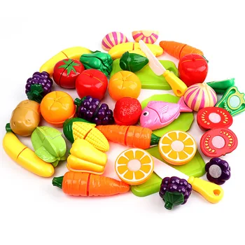 Играчки за нарязване на плодове Пластмасови играчки за хранене Комплект за ролеви игри с плодове за деца, рязане на зеленчуци