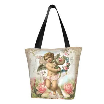 Кавайная реколта pink викторианската чанта с Ангел за пазаруване, множество холщовая чанта за пазаруване