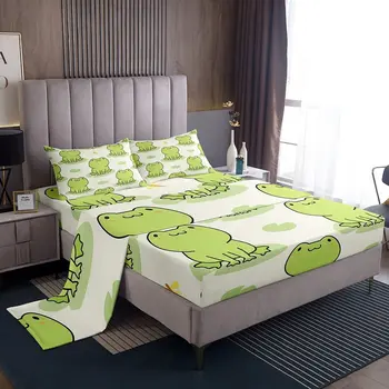 Комплект спално бельо с хубав лягушачьим принтом за спални момчета и момичета, супер мек и уютен Комплект спално бельо с хубав анимационни любимци дизайн, лека зелена жаба