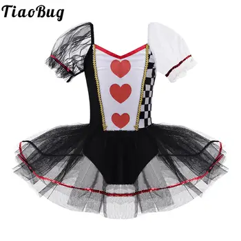 Костюм на кралицата на сърцето за момичета, сетчатое рокля-пакетче с къси ръкави, детско карнавальное маскарадное облечи за Хелоуин
