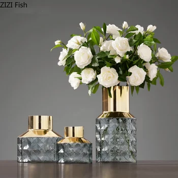 Креативна златна стъклена ваза в скандинавски стил, прозрачен печат, хидропоника, цветен режим, украса за дома, скъпи златни вази