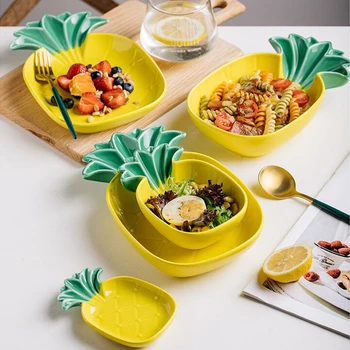 Креативна чиния във формата на ананас, керамични кът чинии, за украса на маса, детска посуда, салата, десертницы, кухненски принадлежности