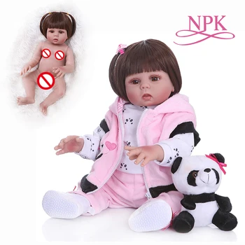 кукла bebe с прави коси 49 см. кукла-реборн за деца, момиче обличам с пандой, мека силиконова реалистична играчка за къпане цялото тяло