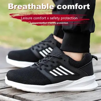 Летни леки, дишащи маратонки унисекс за мъже и жени, черни защитни обувки, устойчиви на пробиване ежедневни обувки на платформа