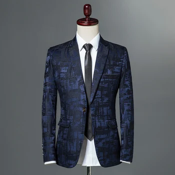 Луксозен блейзър за бала, смокинг 2023, класически ретро оборудвана сако, мъжки ежедневни яке на една пуговице с принтом, оборудвана яке, размер 5XL