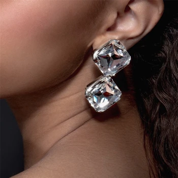 Луксозни обици-висулки с квадратни вложки, женски Реколта модни обеци с кристали, Бижута на Едро