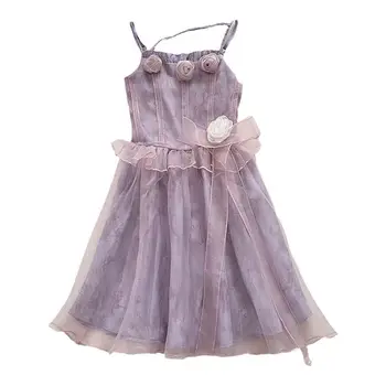 Лято 2023, Нова Мода, Сетчатое рокля с 3D цветен принтом и лилаво каишка, Дамски Къси мини-рокля на принцеса