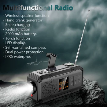 Многофункционално джобно радио AM/FM/WB/NOAA, Bluetooth-съвместими високоговорители, led фенерче за къмпинг и туризъм, разходки на открито