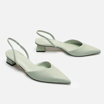Модни дамски сандали прости обувки-лодка с остри пръсти Нови банкетни модела обувки на квадратен ток за зрели и Зелени тънки обувки 43 размер Chaussure Femme