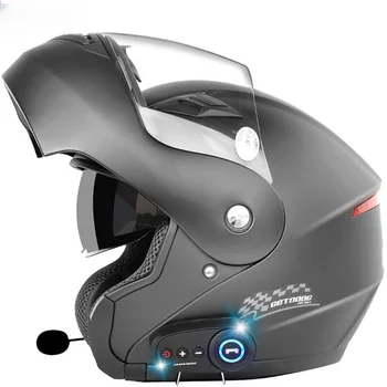 Мотоциклет Bluetooth-каска с двойни лещи, непокрита каска на мотоциклет с каска FM голям капацитет 1200 мА